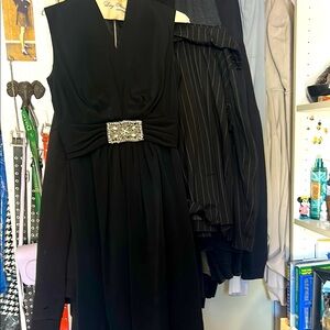 Elegant Black Dress with Embellished Belt